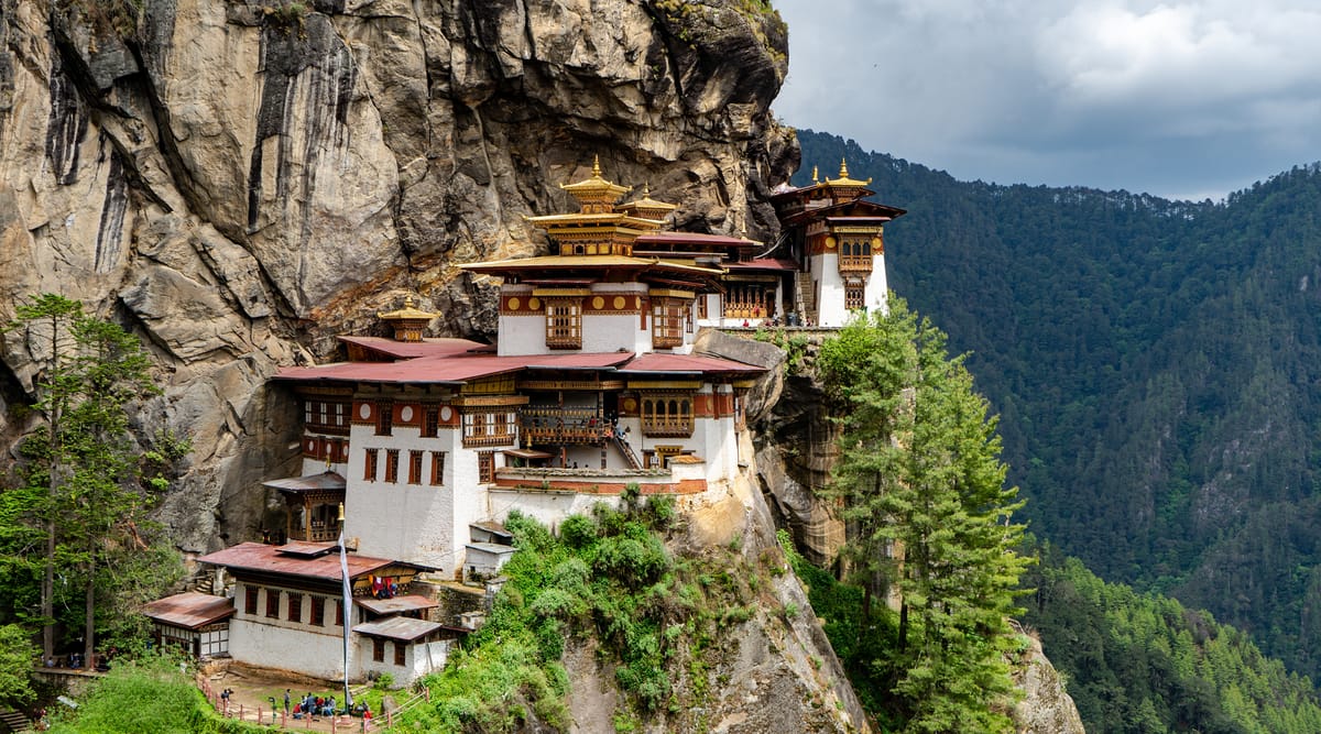 Paro Taktsang, the Tiger’s Nest monastery, clinging to a cliff in Bhutan
