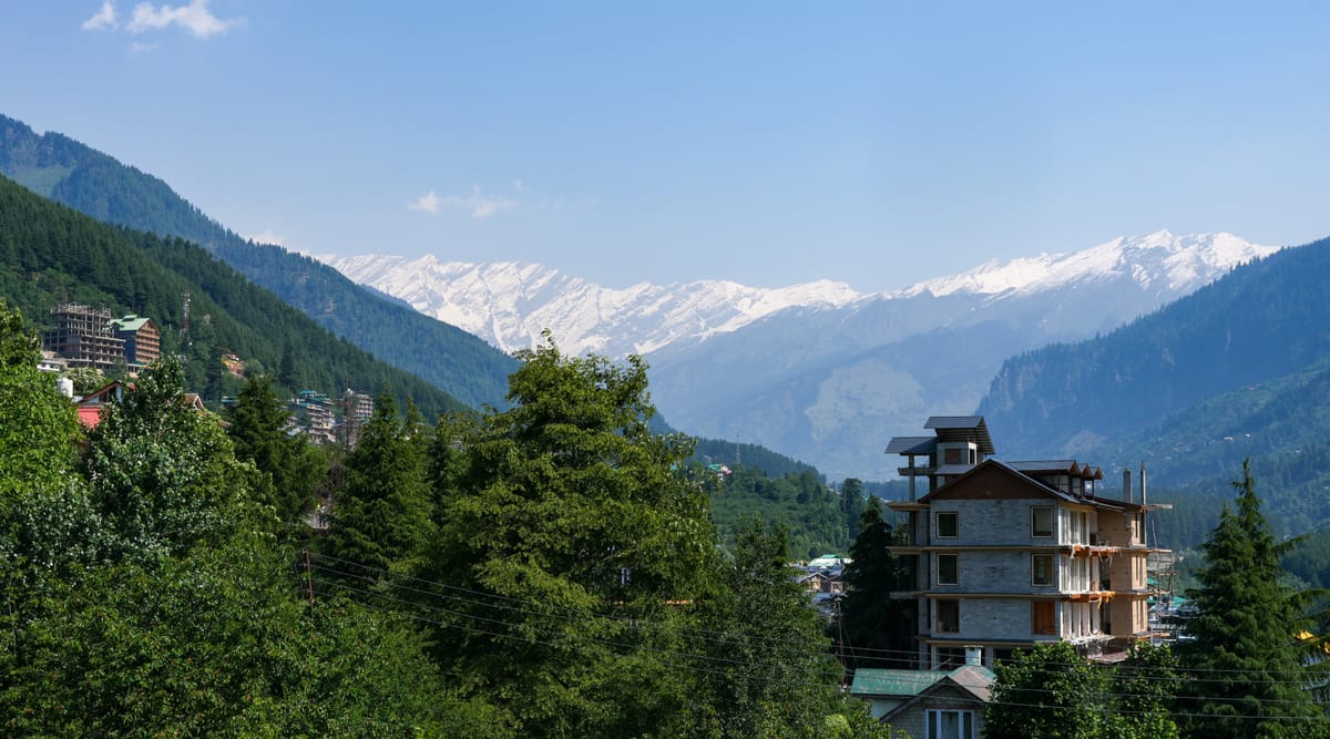 Snow-capped Rohtang range seen from Simsa above Manali, Himachal Pradesh