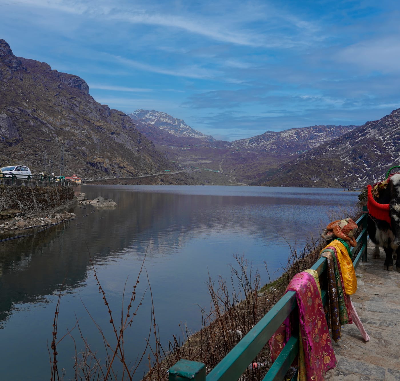 Tsomgo Lake in East Sikkim surrounded by high ridges