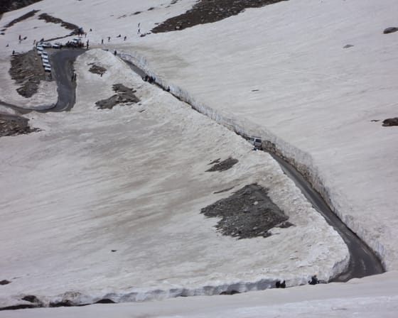 Shimla – Manali — The road climbing towards Rohtang Pass above Manali in Himachal Pradesh